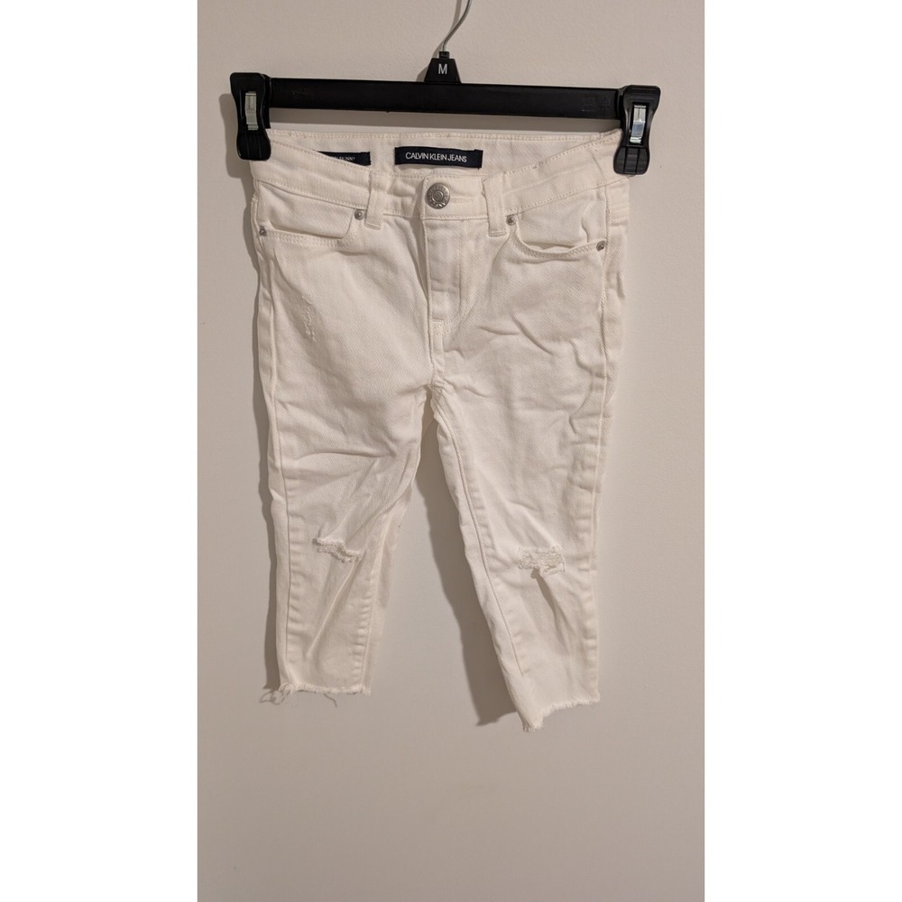 Calvin Klein Jeans, Capri Skinny, White, Girls, Kids, Size 6, Slim Fit, Rips